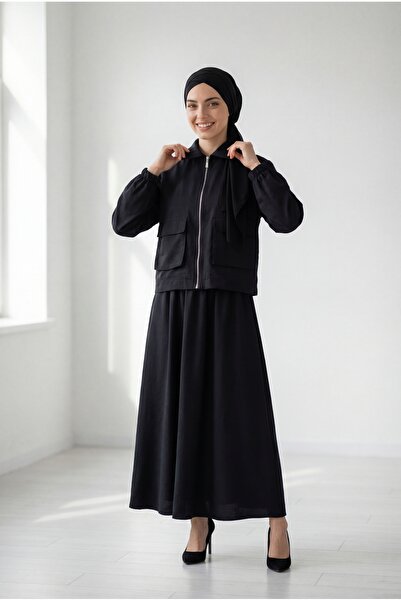 MİHRA STORE Anife Zippered Cupra Suit with Bellows Detail on the Front and Sk...