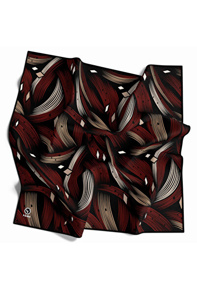 VİOLLA Rayon Geometrik Çizgili Desenli Bordo Renkli 90x90 Eşarp (İpek İçermez...