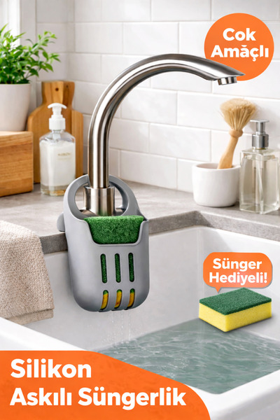 EcoVibe Silikon Askılı Çok Amaçlı Düzenleyici Lavabo Askılı Süngerlik