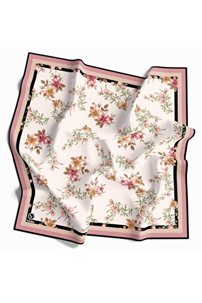 VİOLLA Rayon Çiçek Desenli Pudra Renkli 90x90 Eşarp (İpek İçermez) Dikim Şekl...