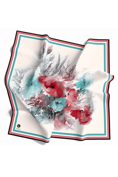 VİOLLA Rayon Zincir Desenli Pudra Renkli 90x90 Eşarp (İpek İçermez) Kenar Dik...