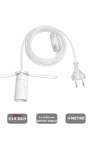 CONANA Şeffaf Kablolu E14 Yaylı Beyaz Duylu, Tuz Lambası Duyu 4 Metre Arapuar...