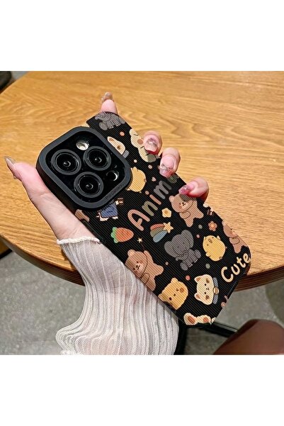 MİRAZ TASARIM IPHONE 14 PRO SİYAH SEVİMLİ DESENLİ KILIF