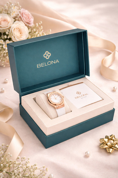 belona ساعة نسائية فاخرة مقاومة للماء مصنوعة من الفولاذ المقاوم للصدأ وسوار مطاطي BW12004-01