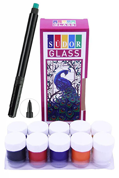 Artlantis Cam Boyası 10 Renk 15 ml ve Siyah Kontur Kalemi 1 Paket Cam Vitray ...