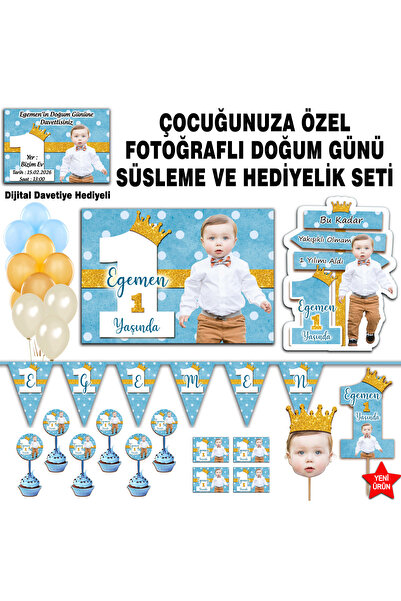 Sunligo 1 Yaş Doğum Günü Fotoğraflı Doğum Günü Seti Afiş, Magnet, Flama, Konu...