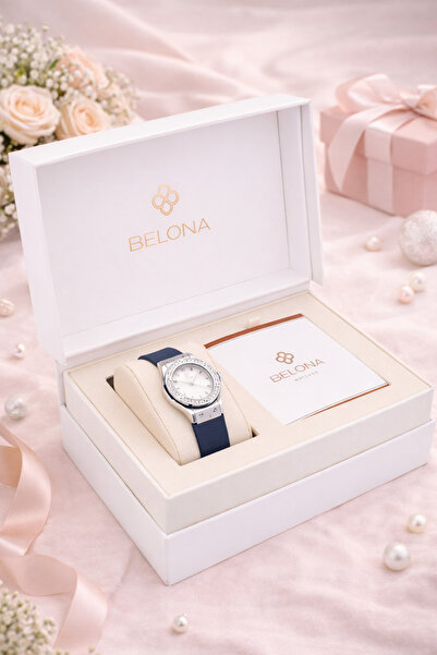 belona ساعة نسائية فاخرة مقاومة للماء مصنوعة من الفولاذ المقاوم للصدأ وسوار مطاطي BW12004-03
