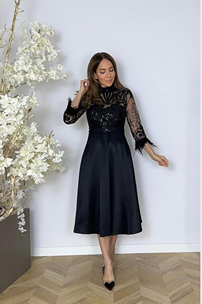 gesmoda M1876 tul și cu broderie din dantelă Rochie de designer neagră