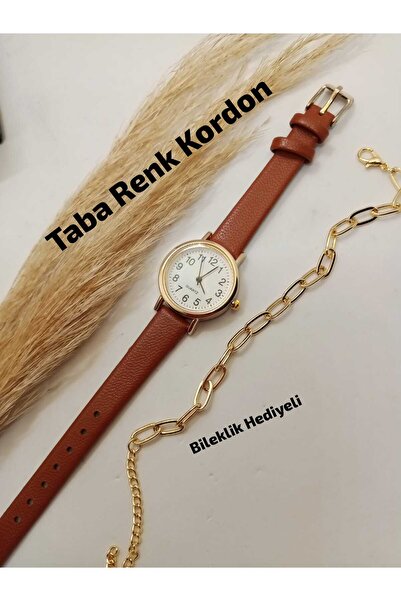QUARTZ Marka Vintage Taba Renk Kordon Yuvarlak Klasik Kadın Kol Saati - BİLEK...