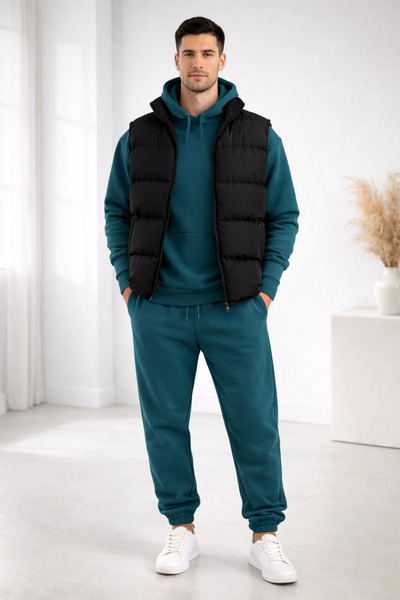 WENMİNG Men's 3-Thread K Hooded Tracksuit Set Y Vest Set 3-Piece Combination