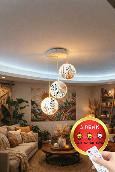 FORECASTE Bohem Tavan Tipi LED Avize 80 cm | 3’lü Yuvarlak Çift Yüz Desenli |...