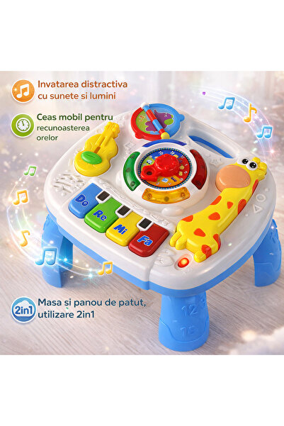 LEAN Masă educațională interactivă 2 în 1 cu pian și ceas pentru copii de la ...