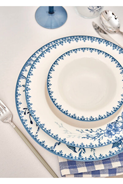 Bella Maison Bleu Blanc Porselen 24 Parça 6 Kişilik Yemek Takımı Mavi
