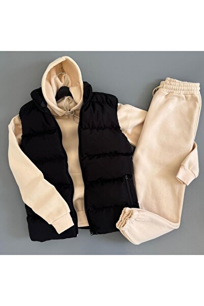 WENMİNG Men's 3-Thread Tracksuit Set K Hooded Y Vest Set 3-Piece Full Combina...