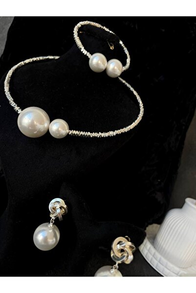 Luxiva طقم مجوهرات نسائي من البيجوتيري يتضمن قلادة وأقراط وسوار مزين باللؤلؤ