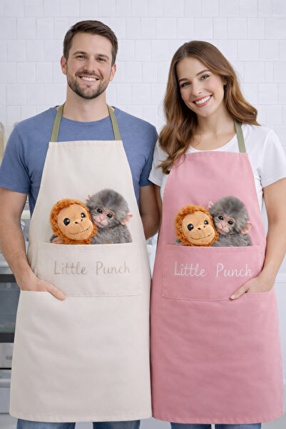 AYSHOME Pocketed Cream Powder Cute Little Punch Kitchen Apron Set