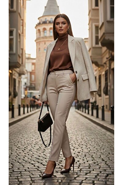 SİBELİZE Women's High Waist Ankle Length Flatolu Pants