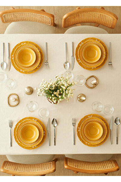 Bella Maison Indian Porselen 12 Parça 4 Kişilik Yemek Takımı Hardal