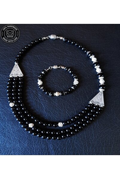 Asteria Elite مجموعة سوار قلادة أونيكس 3 صفوف لحماية العين الشريرة من القوة و...