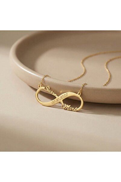 Soleildor 925 ayar Orijinal Gümüş Kişiye Özel 2 İsimli Sonsuzluk Gümüş Kolye