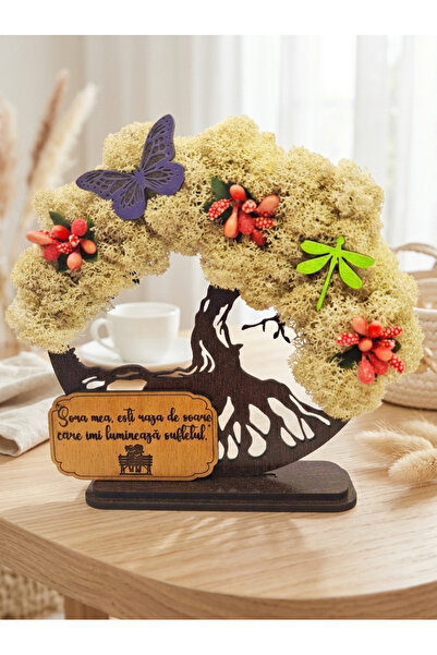 OEM Cadou Copacul Vietii, cu licheni stabilizati, din lemn wenge, „Sora”, 15c...