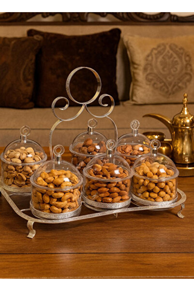 ALQANNAS صينية تقديم أكريليك بستة أقسام مع قاعدة من الفولاذ المقاوم للصدأ