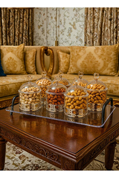 ALQANNAS صينية تقديم أكريليك بستة أقسام مع قاعدة من الفولاذ المقاوم للصدأ