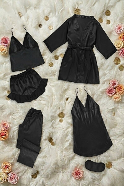 ZENCHES Дамски сатенен 6-частен сватбен комплект - нощница, пижама