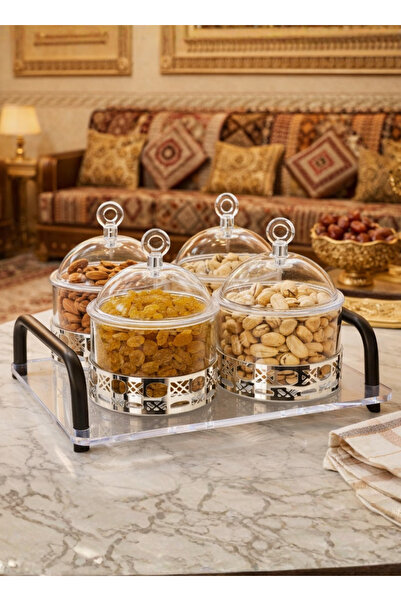 ALQANNAS صينية تقديم أكريليك مكونة من 4 أقسام مع قاعدة من الفولاذ المقاوم للصدأ