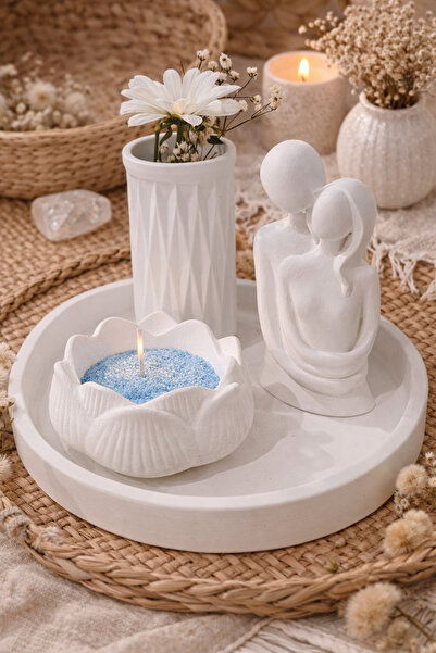Aksesuar Kuşu 4 Parça Dekoratif Set Sarılan Çift, Geometrik Vazo, Lotus Çiçeğ...