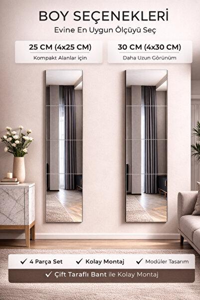 Digital Hayat 4'lü Dekoratif Kare Ayna Seti | 25x25 & 30x30 CM | Modern Duvar...