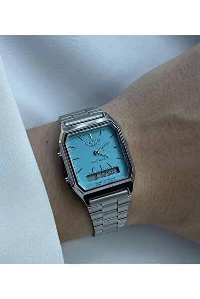 Zarif CS Ka Siu Men's Double Time Vintage Silver Wristwatch with Light Blue Dial