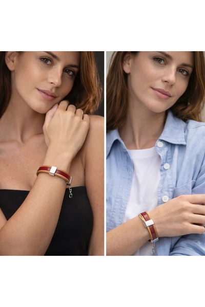 Kutcha Accessories سوار كوتشا باللونين العنابي والبني جلد