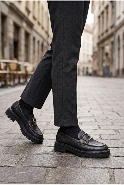 Mammamia Kadın Hakiki Deri Casual Ayakkabı - Simli Siyah-Tokalı -D25YA-7300