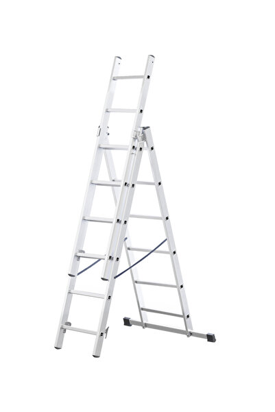 STRATEGIC Scara aluminiu 3 tronsoane 3×6 trepte, lungime maxima 3.78 m fabric...