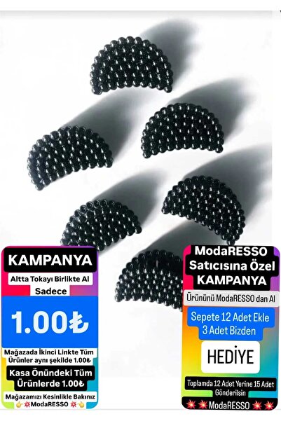 Genel Markalar İnci Nokta Oval Model Canlı SİYAH Mandal Toka 5 cm