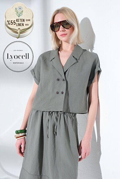 Maule Lan Liocel Dvoredno kopčanje Džemper sa dugmićima kratkih rukava za žen...