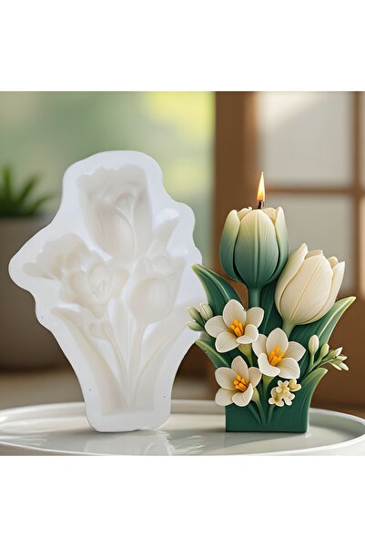 HogART Design Küçük Lale ( Model 1 ) Mum Sabun Magnet & Kokulu taş Silikon Kalıp