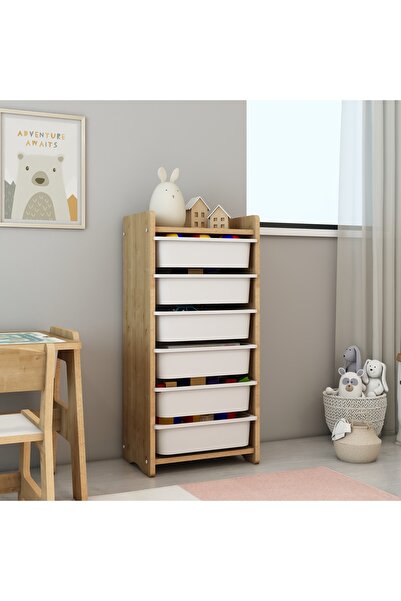 mobitoy Lino 6 Sepetli Çok Amaçlı Oyuncak ve Düzenleme Dolabı Safir Meşe MDF
