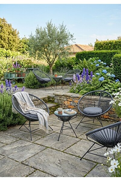 ALCHAİR Hayseçdem Serisi 1. Sınıf İp Örgü Krem Minderli Bahçe Takımı, Balkon ...