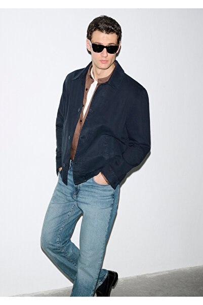 Mavi Lacivert (TENCEL™) Karışımlı Gömlek Loose Fit / Bol Rahat Kesim 0211876-...