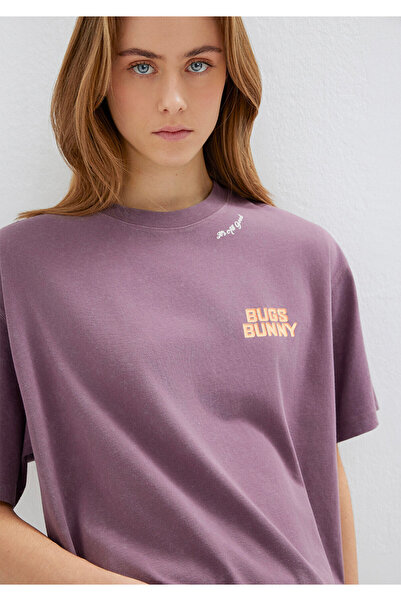 Mavi Bugs Bunny Baskılı Mor Tişört Oversize / Geniş Kesim 1614050-70650
