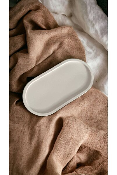 Mai Colletion Dekoratif Hediyelik Oval Beyaz Biblo Tabak Takı Tabağı Mum Taba...