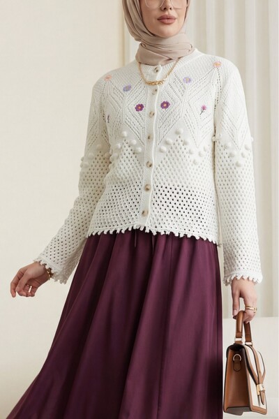 HİJABAYA Πλεκτή ζακέτα με λουλούδια και Με κέντημα πομπόν