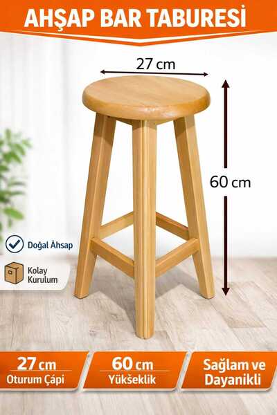 ÇALIK calık consept - Ahşap Bar Taburesi 60 CM