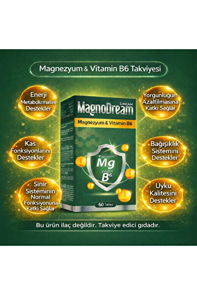 magnodream Magnezyum Complex & Vitamin B6 60 Tab. 250 mg Bisglisinat-Taurat-M...