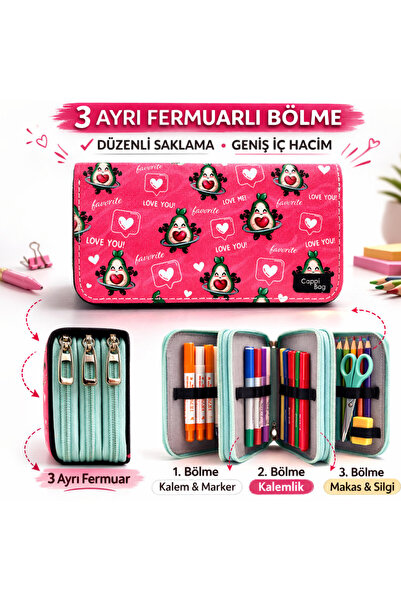 Cappi Kalem Kutusu Ünicorn Üç Bölmeli Vegan Deri Organizer (KALEMLİK)