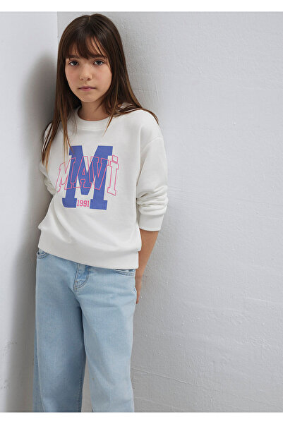 Mavi M Logo Printed Ecru Sweatshirt 7S10118-70057