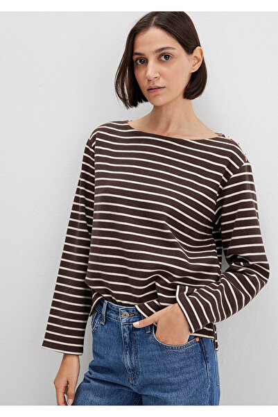 Mavi Çizgili Kahverengi Tişört Regular Fit / Normal Kesim 1613597-91190