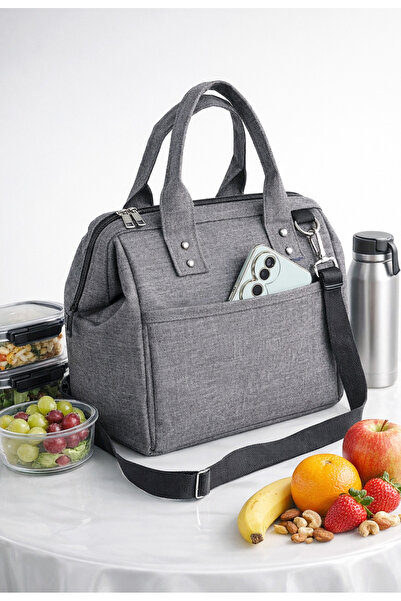 USF حقيبة حمل طعام ترمس حراري مع حزام - مطرزة ساخنة وباردة، للطعام والتغذية